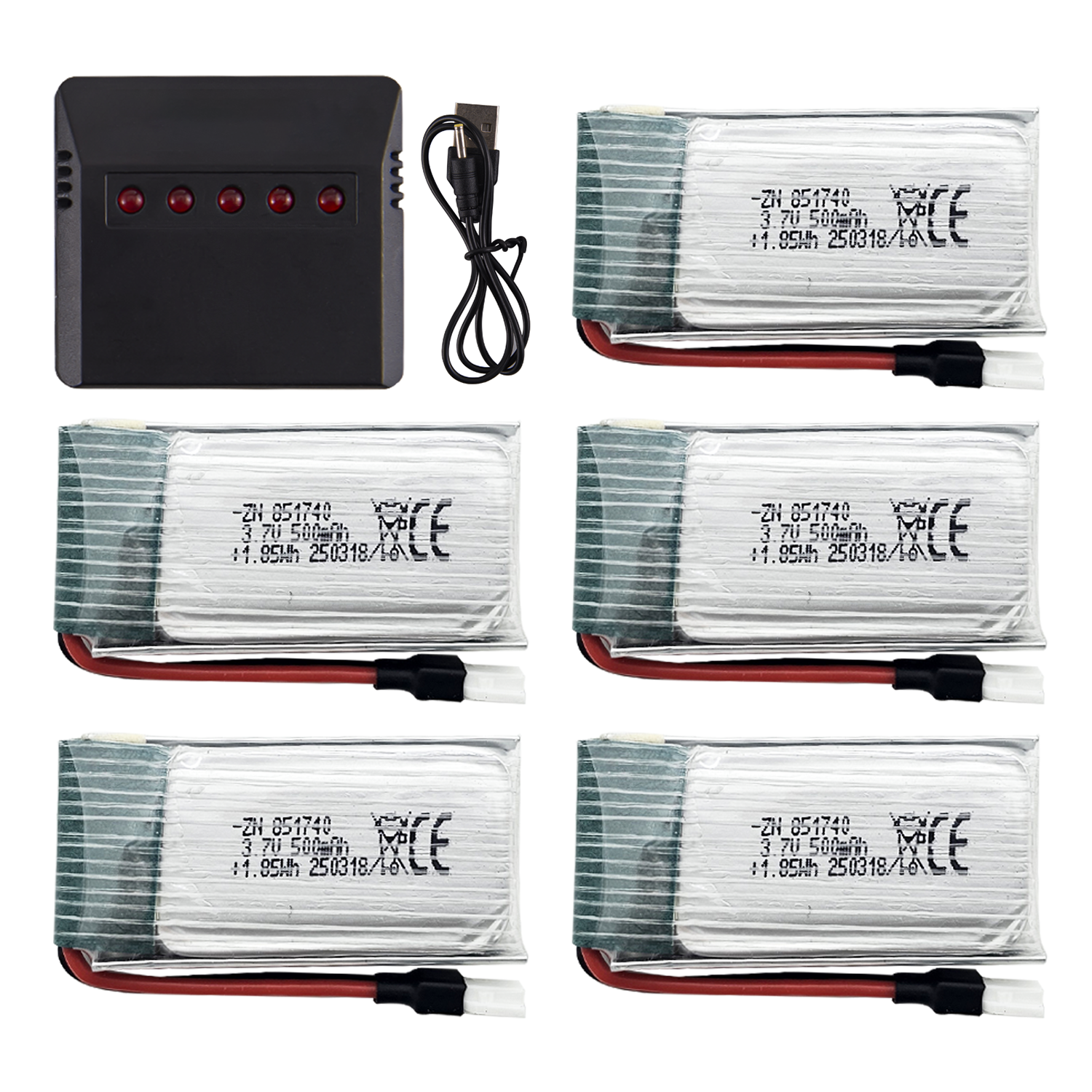 5Pcs 3.7V 500mAh LiPo Batterie - Drone Charger recension och pris