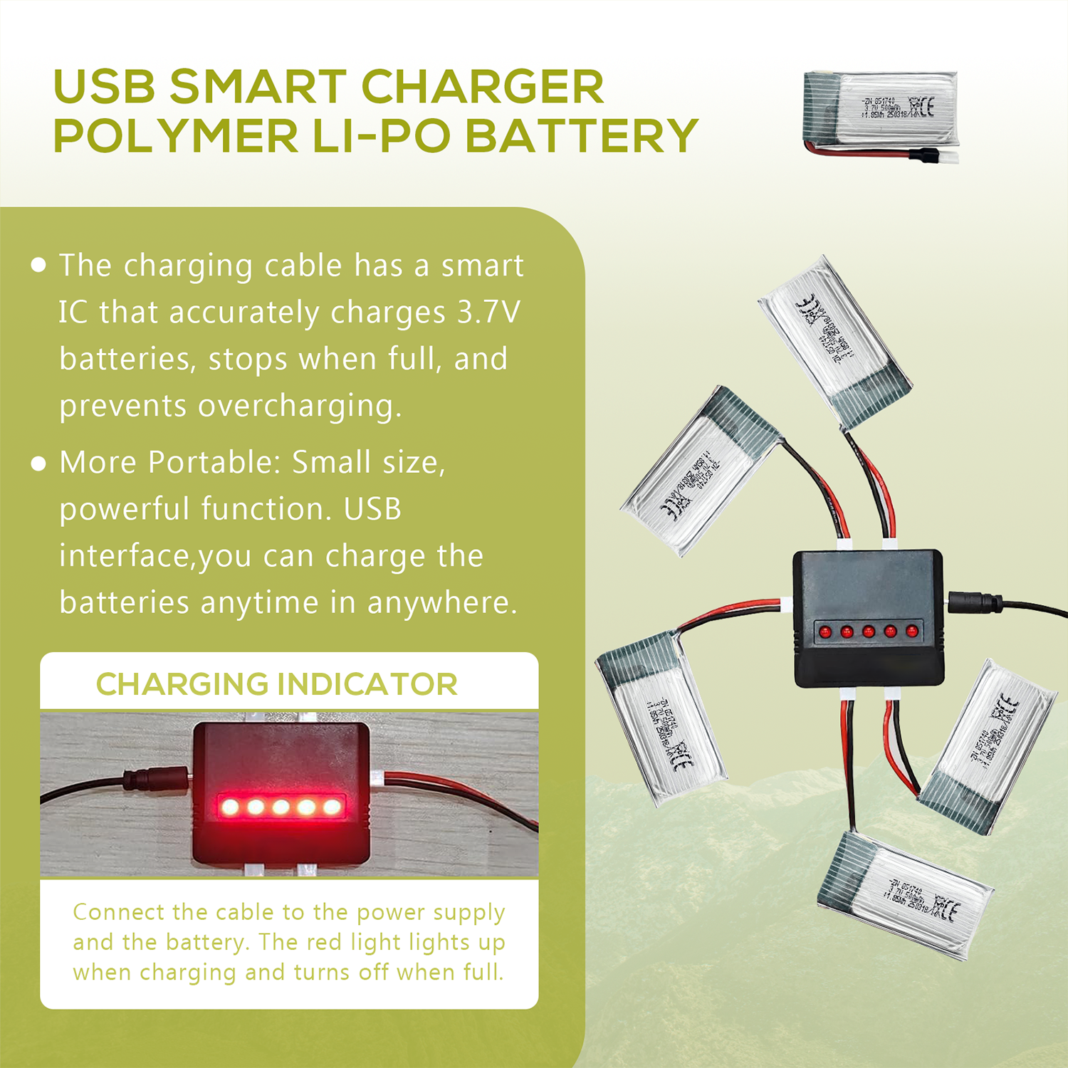 5Pcs 3.7V 500mAh LiPo Batterie - Drone Charger recension och pris
